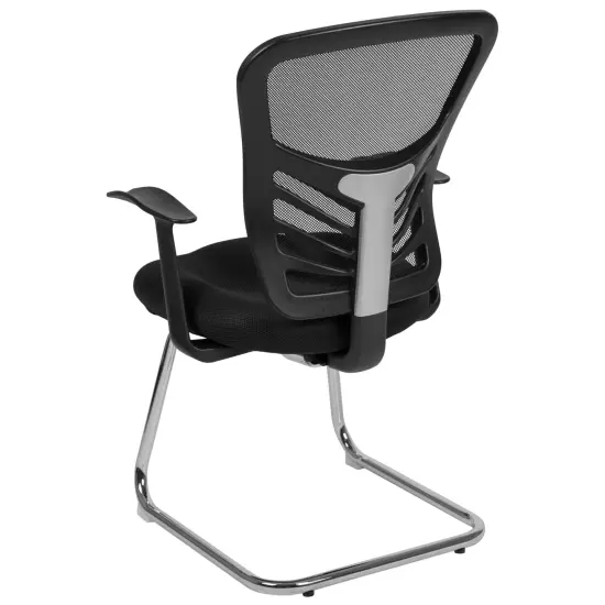 Emma and Oliver Mesh Side Reception Chair with Chrome Sled Base Black {4}