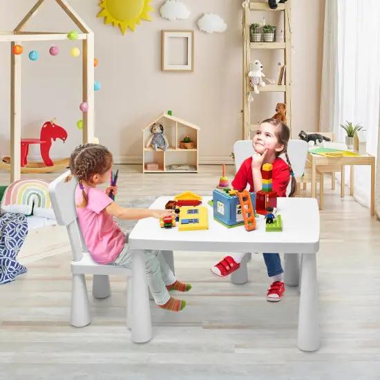 3 Pieces Toddler Multi Activity Play Dining Study Kids Table and Chair Set White {2}