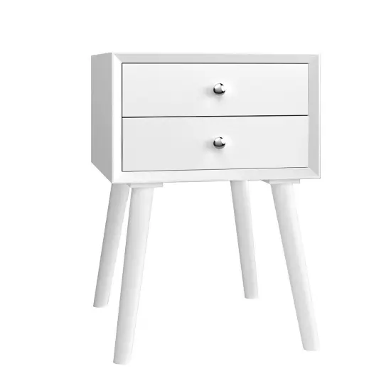 23.5 Inch Nightstand End Side Table with 2 Storage Drawers and Rubber Wood Legs White {1}