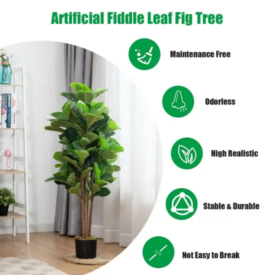 4 Feet Artificial Fiddle Leaf Fig Tree Decorative Planter {3}