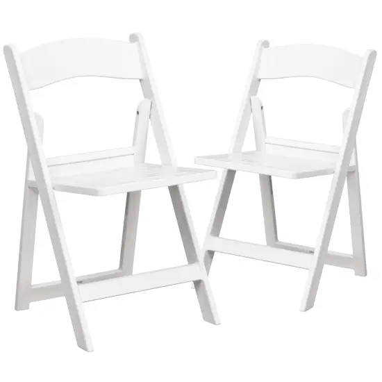 Emma and Oliver 2 Pack 800 lb. Capacity Resin Folding Chair with Slatted Seat White {1}