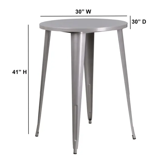 Emma and Oliver Commercial Grade 30" Round Colorful Metal Indoor-Outdoor Bar Height Dining Table Silver {3}