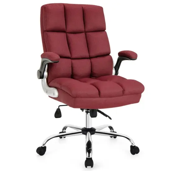 Adjustable Swivel Office Chair with High Back and Flip-up Arm for Home and Office Grey {9}