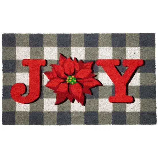 Northlight Gray and Red Poinsettia "Joy" Christmas Natural Coir Outdoor Doormat 18" x 30" {1}