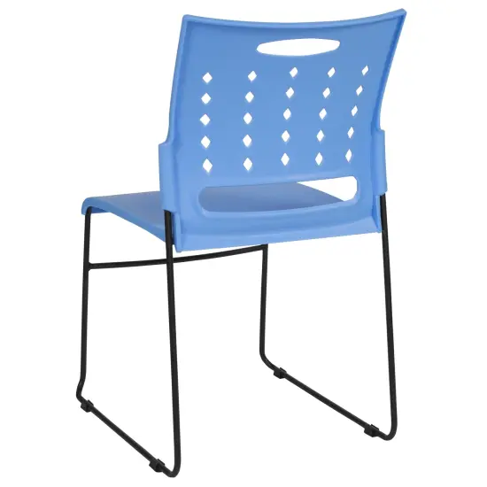 Emma and Oliver Home Office Plastic Accent Sled Base Stack Chair - Air-Vent Back Blue {4}