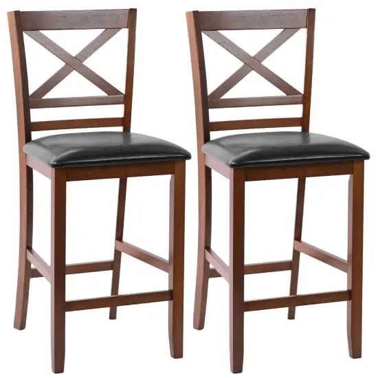 Set of 2 Bar Stools 25 Inch Counter Height Chairs with PU Leather Seat {1}