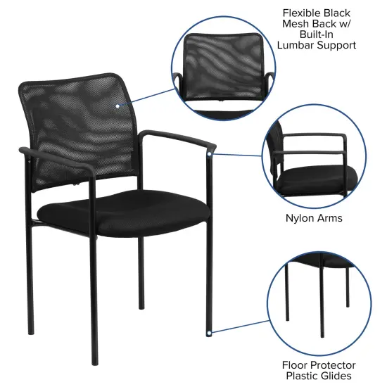 Emma and Oliver Mesh Comfortable Stackable Steel Side Chair with Arms Black {2}