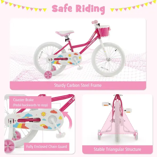 Kids Bicycle 18 Inch Toddler and Kids Bike with Training Wheels for 6-8 Year Old Kids-Pink {5}
