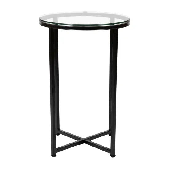 Merrick Lane Fairdale End Table with Round Cross Brace Frame Clear/Matte Black {1}