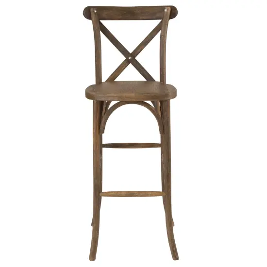 Merrick Lane 30 Inch Bistro Style Bar Height Wooden Cross Back Dining Stool Dark Antique {3}