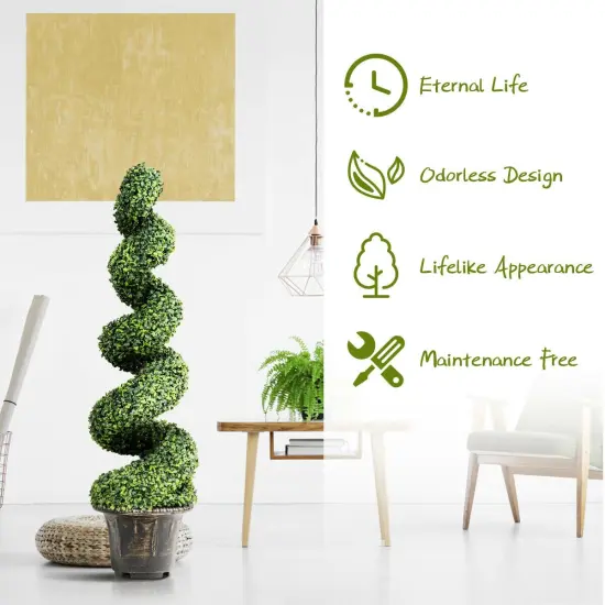 4 Feet Artificial Boxwood Spiral Green Leaves Tree {4}
