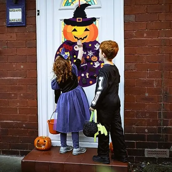 DIY Halloween Felt Pumpkin Witch Hanging Decor for Kids Felt Crafts and Kits Adhesive Ornaments Halloween Party Favor Decorations Indoors Outdoors (2.8FT) {2}
