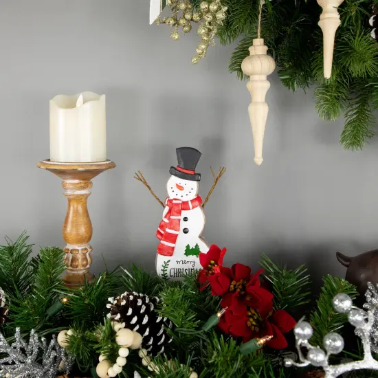 Northlight Wooden Snowman "Merry Christmas" Decoration - 8.5" White {3}