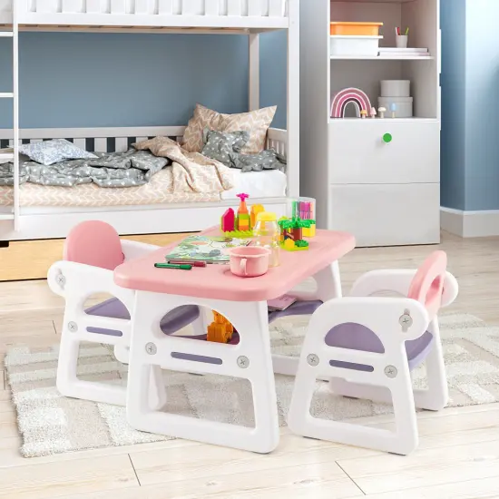 Kids Table and Chair Set with Building Blocks Pink {2}