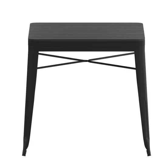 Merrick Lane Hara 31.5" Square Indoor/Outdoor Black Steel Patio Dining Table for 4 with Black Poly Resin Slatted Top Black/Black {5}