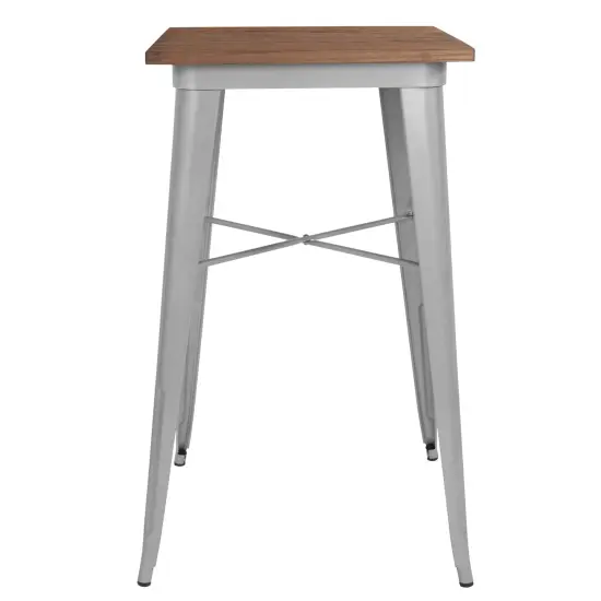 Merrick Lane Modern 23.5" Square Metal Table with Rustic Wood Top for Indoor Use Black {10}