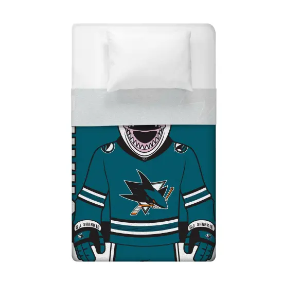 Sleep Squad San Jose Sharks SJ Sharkie Mascot 60&rdquo; x 80&rdquo; Raschel Plush Hockey Blanket {3}
