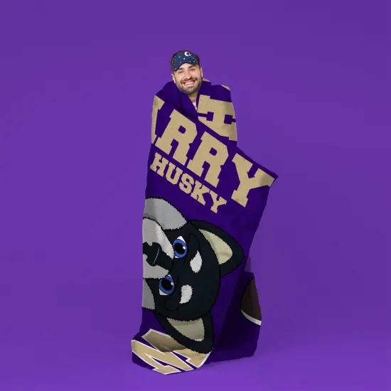 Sleep Squad Washington Huskies Harry the Husky Mascot 60&rdquo; x 80&rdquo; Raschel Plush College Blanket {5}