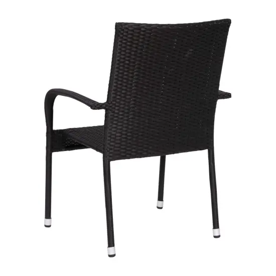 Merrick Lane Set of Mathias Indoor/Outdoor Black Wicker Patio Chairs with Powder Coated Steel Frame, Comfortably Curved Back and Arms Gray {9}