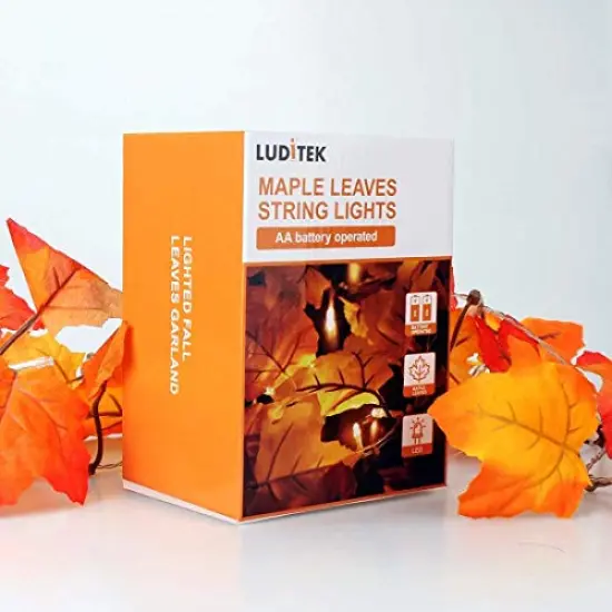 Fall Decor [2 Pack] Lighted Fall Garland, Total 16.4ft 40 LED Thanksgiving Decor Halloween String Lights, Friendsgiving Gift Thanksgiving Decorations for Home Holiday Autumn Garland Indoor {2}