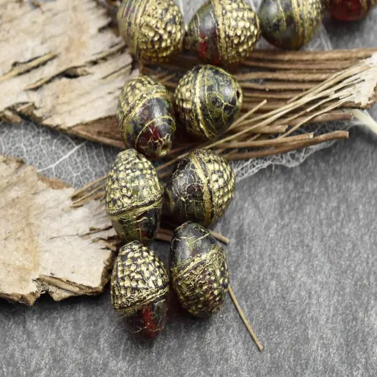 *8* 10x12mm Gold Washed RubyRed Acorn Oval Beads {2}