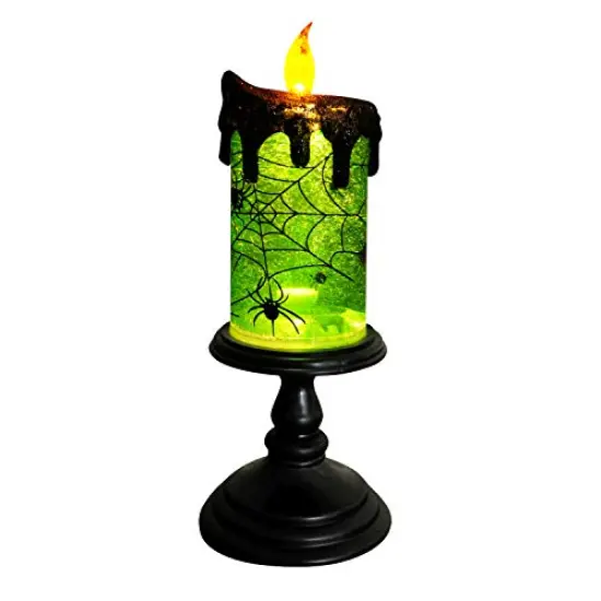 Eldnacele Halloween Snow Globe Candles Lighted Lamp, Battery Operated Spooky Spinning Water Glittering Tornado Candles Flameless Candles Table Centerpiece for Halloween Celebration Parties(Spider) {1}