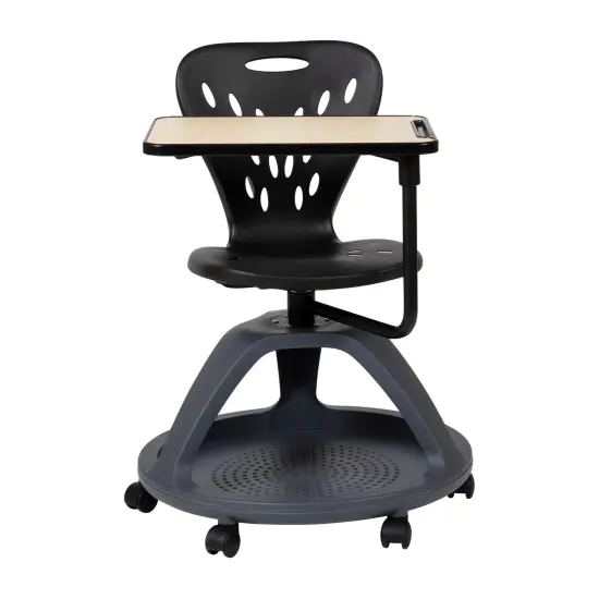 Emma and Oliver Mobile Desk Chair - 360&deg; Tablet Rotation and Storage Cubby Black {5}