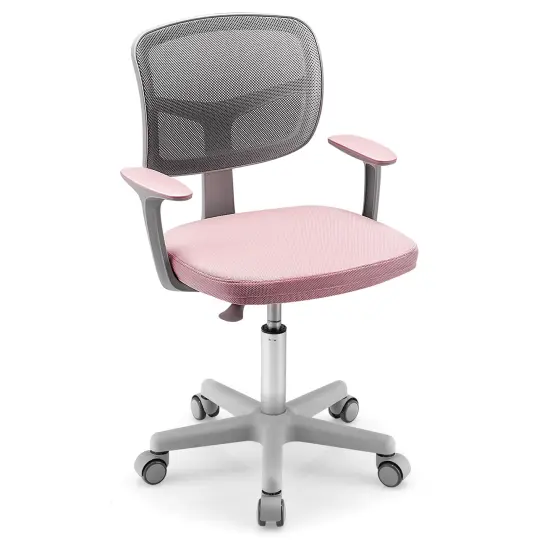 Adjustable Desk Chair with Auto Brake Casters for Kids Pink {1}