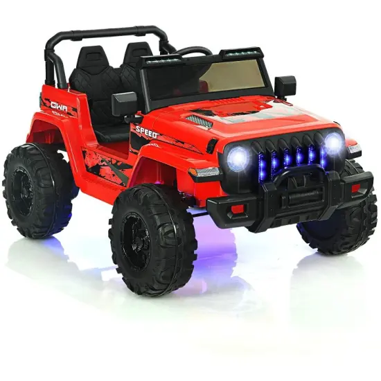 12V Kids Ride-on Jeep Car with 2.4 G Remote Control and LED Light Effects Red {8}