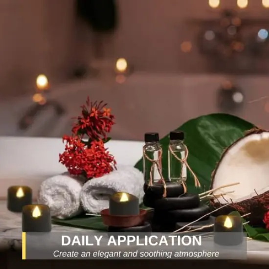 24-Pack Black Tea Lights Candles Battery Operated, Halloween Candle Tea Lights, Flameless Flickering Black Candles, Ideal for Holiday Decor, Theme Party, Dia 1-2/5" x H 1-1/4'' {3}