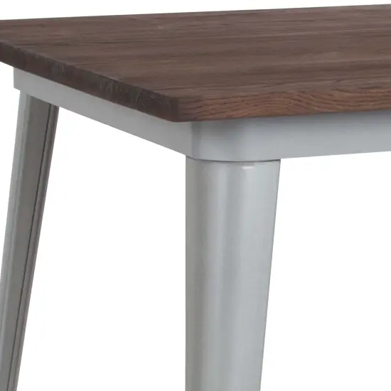Merrick Lane Modern 31.5" Square Metal Table with Rustic Wood Top for Indoor Use Black {11}