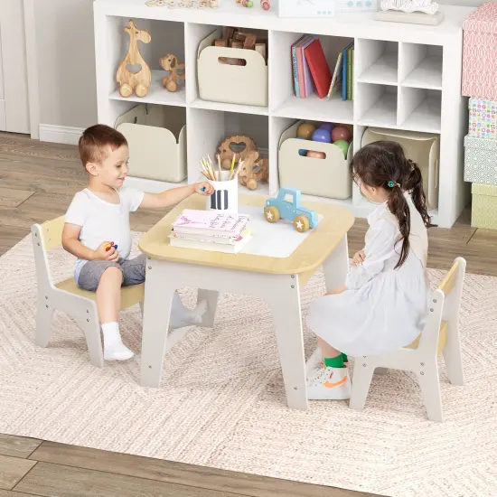 Kid's Table and Chairs Set with Double-sized Tabletop-Natural {2}