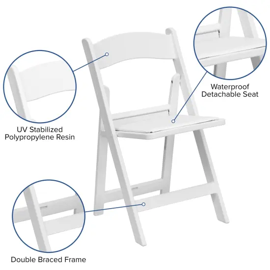 Emma and Oliver Set of 4 800 lb Weight Capacity Indoor/Outdoor Resin Folding Chairs White {2}
