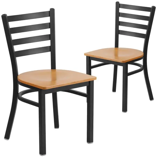 Emma and Oliver 2 Pack Ladder Back Metal Restaurant Chair Natural/BlackMetal {1}