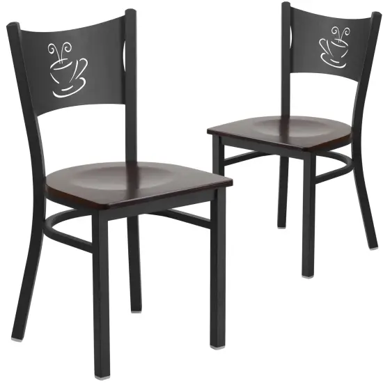 Emma and Oliver 2 Pack Coffee Back Metal Restaurant Chair Mahogany/BlackMetal {6}