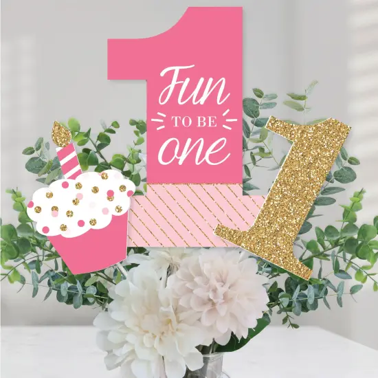 Big Dot of Happiness 1st Birthday Girl - Fun to be One - First Birthday Party Centerpiece Sticks - Table Toppers - Set of 15 {1}