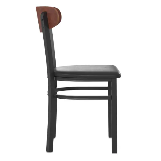 Emma and Oliver Yara Industrial Dining Chair with Rolled Steel Frame and Solid Wood Seat - 500 lbs. Static Weight Capacity WalnutBack/BlackVYL {5}