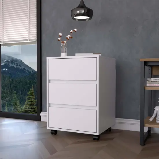 Three Drawers Filing Cabinet with Roller Blade Glide White {1}