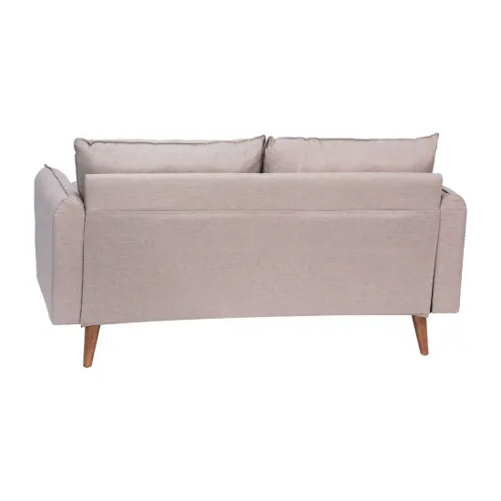 Emma and Oliver Carthage Upholstered Mid-Century Modern Pocket Spring Loveseat with Wooden Legs and Removable Back Cushions Stone Gray {9}