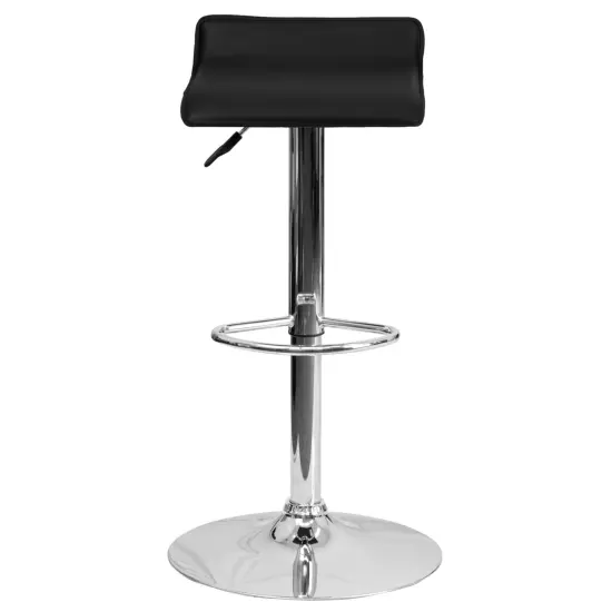 Emma and Oliver 2 Pack Contemporary Vinyl Adjustable Height Barstool with Solid Wave Seat and Chrome Base Black {2}