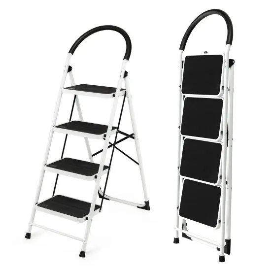 4-Step Folding Ladder with Anti-Slip Pedal Platform and Rubber Support {3}