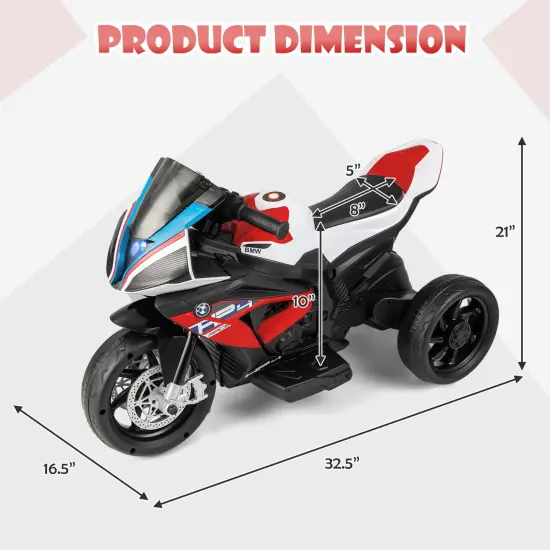 12V Kids Motorcycle Ride-On Toy with USB Port Perfect Gift for Kids Birthdays or Other Festivals Red {3}
