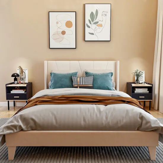 Nightstand Bedside End Table with Drawer and Open Shelf for Living Room Bedroom-Gray {2}