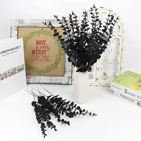 26 Pcs Black Artificial Eucalyptus Stems Faux Halloween Flowers Eucalyptuses Real Touch Leaf Centerpiece Home Decor (26, Black) {5}