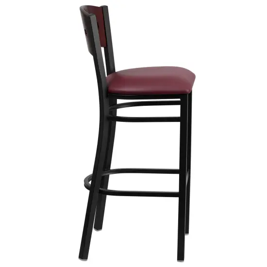Emma and Oliver Decorative 4 Square Back Metal Restaurant Dining Barstool Mahog/BurgVYL/Black {4}