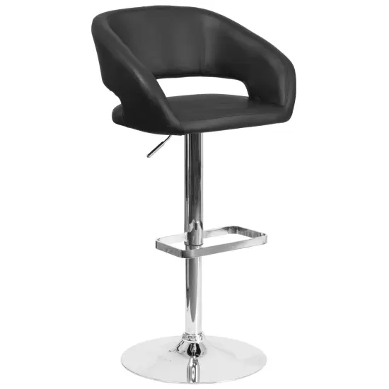 Merrick Lane Rothko Modern Bar Stool Rounded Mid-Back Stool With Height Adjustable Swivel Seat Black Vinyl {1}