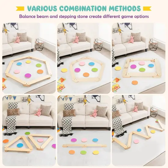 12-Piece Kids Wooden Balance Beam with Colorful Steeping Stones {4}