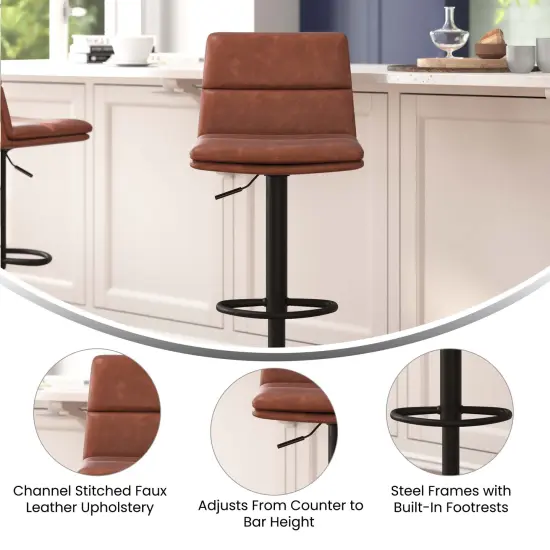 Merrick Lane Keene Modern Upholstered Adjustable Height Stools with Sturdy Iron Bases Black/Black {7}
