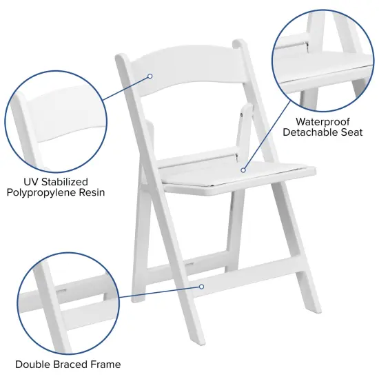 Emma and Oliver Folding Chair - Resin&ndash; 2 Pack 800LB Weight Capacity Event Chair White {2}