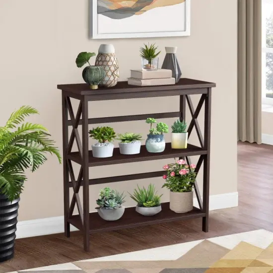 3-Tier Multi-Functional Storage Shelf Units Wooden Open Bookcase and Bookshelf Dark Brown {6}
